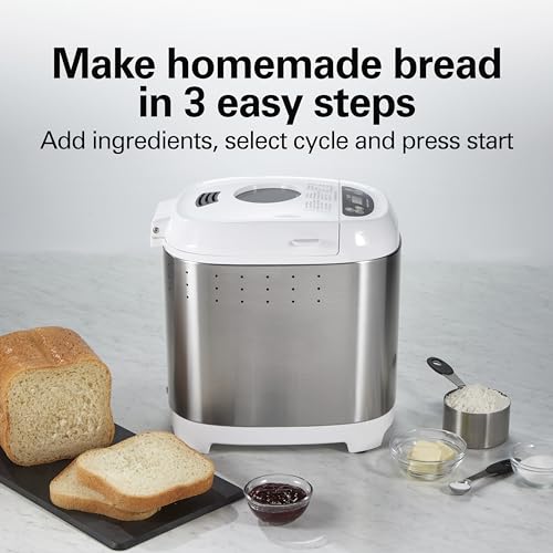 Hamilton Beach Digital Electric Bread Maker Machine for Artisan and Gluten-Free Baking, 2 lbs Capacity, 14 Settings, Whi