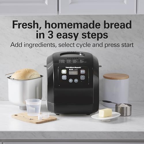 Hamilton Beach Digital Programmable Bread Maker Machine (29982) for Gluten Free Baking, 2 lb Capacity, Black Kneading Pa