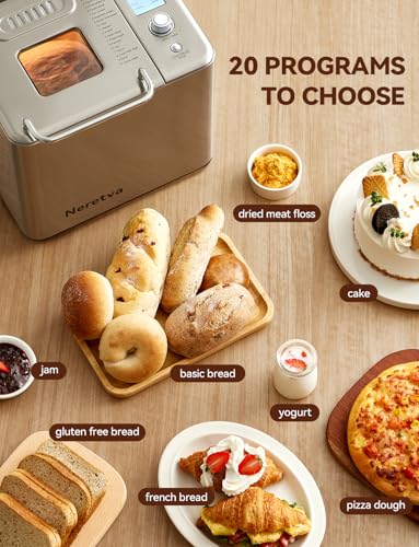 Neretva 20-IN-1 Bread Maker for Gluten Free/Breadmaker Recipe/Capacity 2LB Silver
