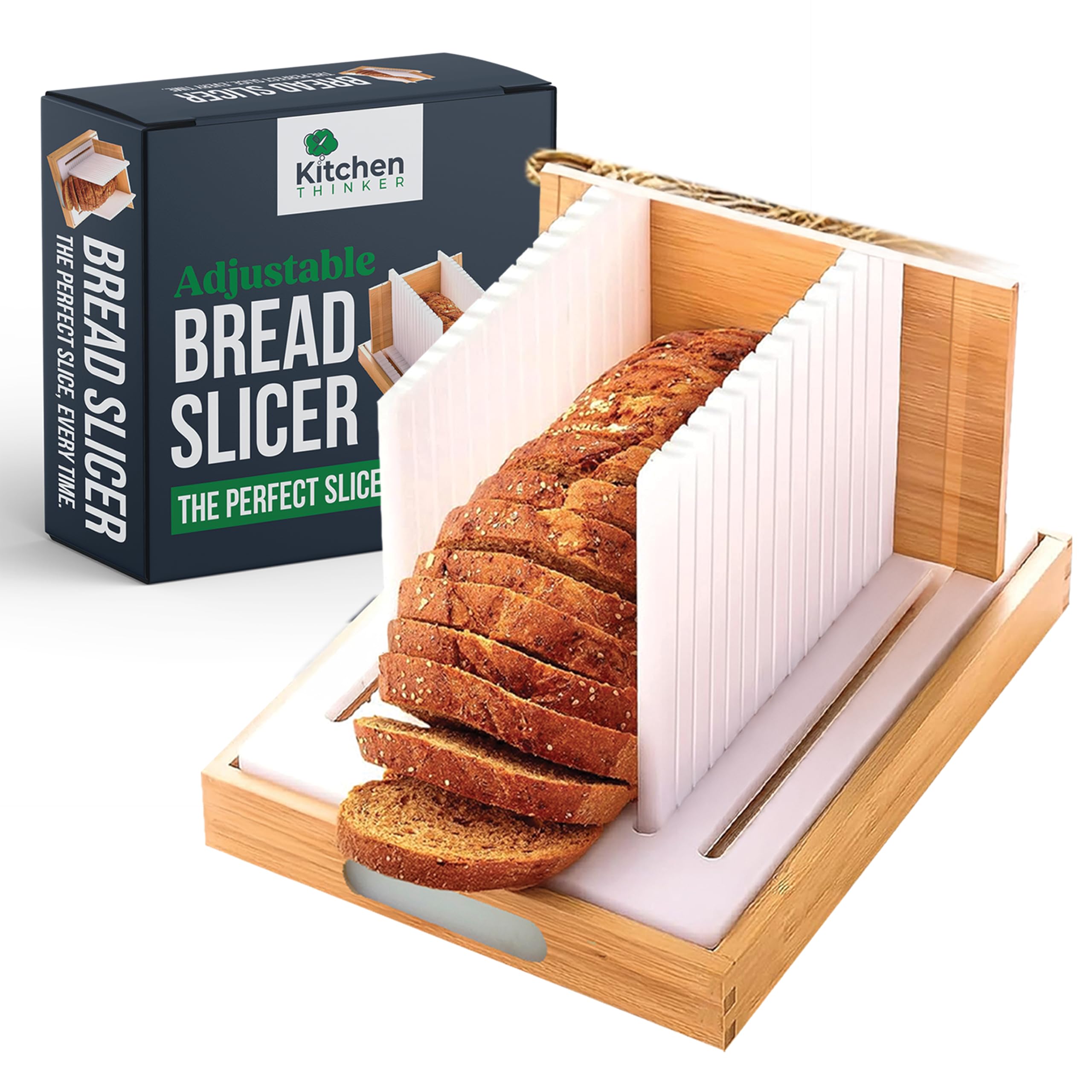  Upgraded Bread Slicer for Homemade Bread, Easy to Use and Compact Design
| 3 Adjustable Loaf Widths and 3 Slice Thickne